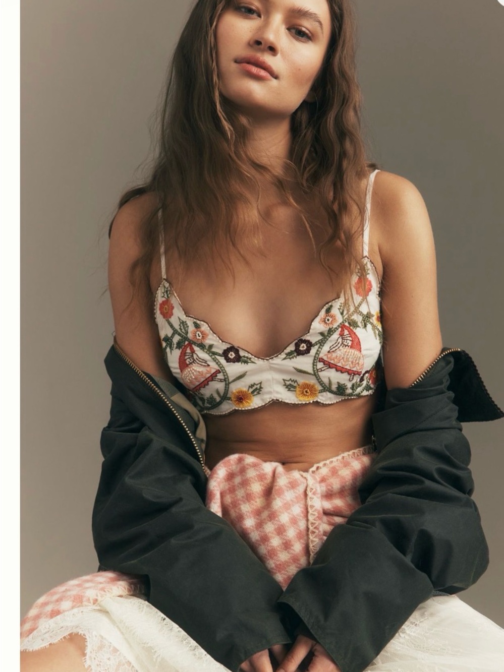 Anthropologie Whimsical  Embroidered Balconette Bra
